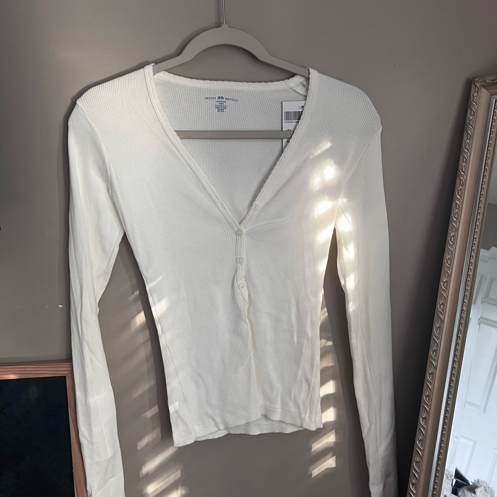 Brandy Melville Cream Ribbed Button-Up Cardigan